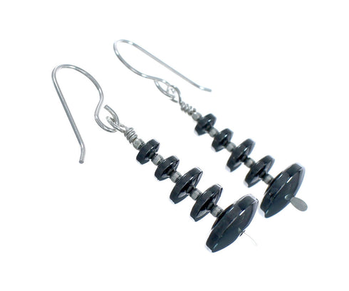 Navajo Onyx Sterling Silver Bead Hook Dangle Earrings X10478